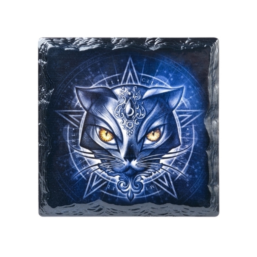 Alchemy Gothic ✦ Alchemicat Slate Ceramic Coaster ✦ Sacred Cat Pentagram NWT 4.2